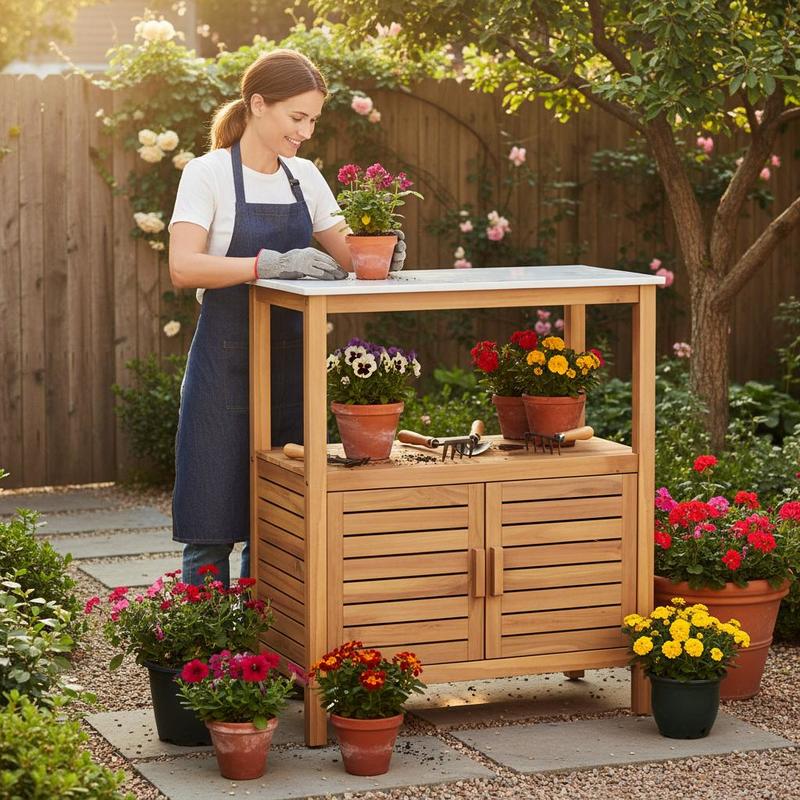 Outdoor Potting Bench Acacia W - Woodworking Workbench ulasan dan harga