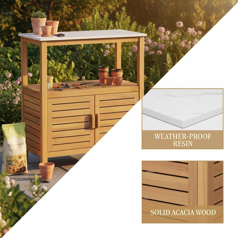 Outdoor Potting Bench Acacia W - Woodworking Workbench ulasan dan harga